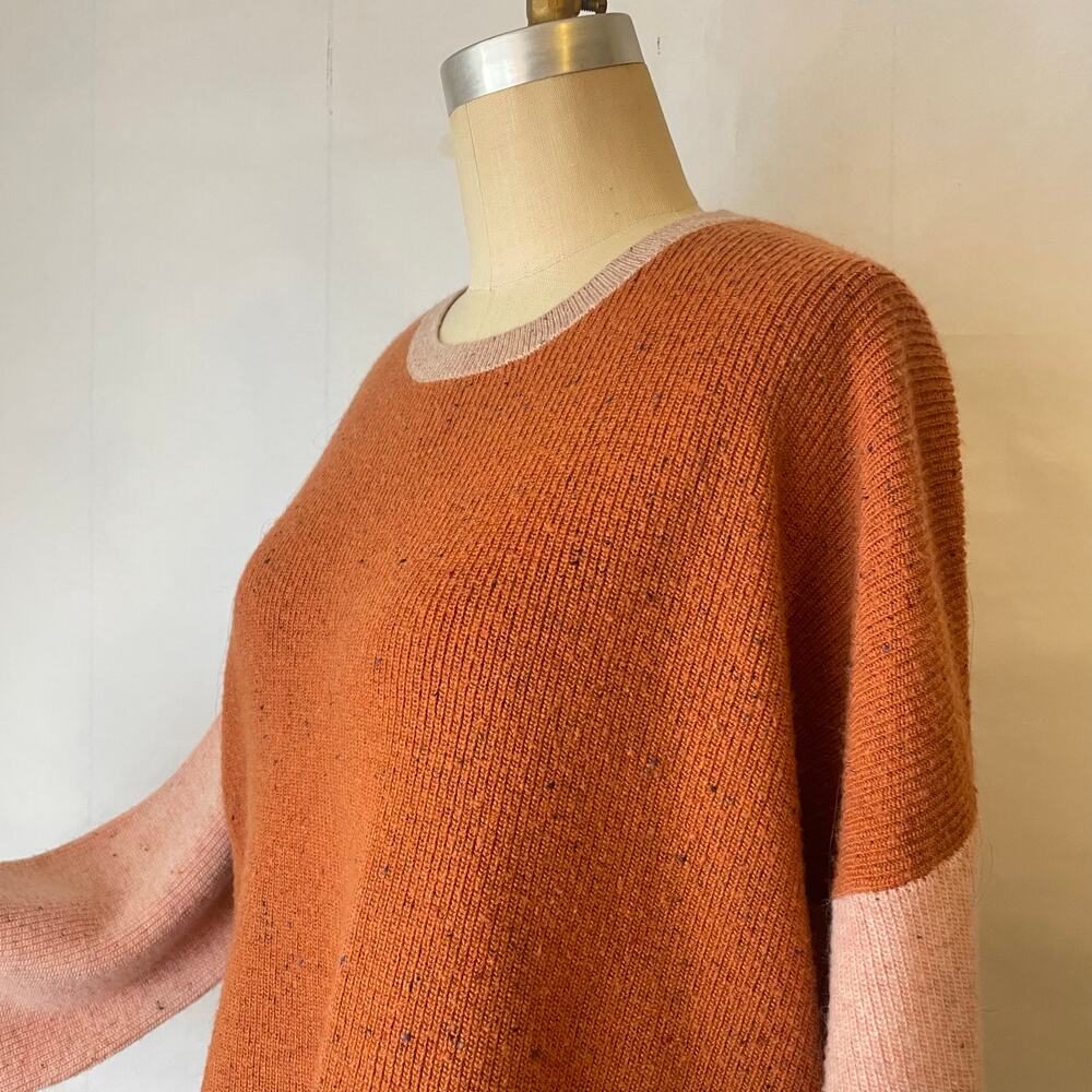 Roolee Colorblock Earthtone Pumpkin and Pink Wide Sleeved Crewneck Sweater 2XL